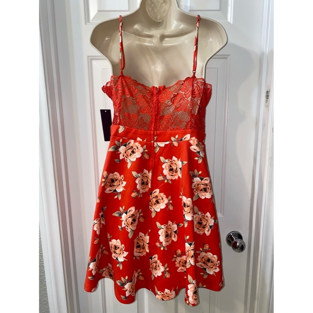 City Studio Red Orange Floral Wrap Dress - Picture 2 of 4